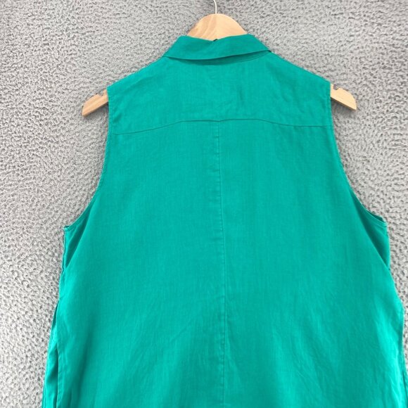 Chicos Top Womens 3 US XL Linen Green Button Up Collar Sleeveless Tunic Slit - Picture 4 of 9